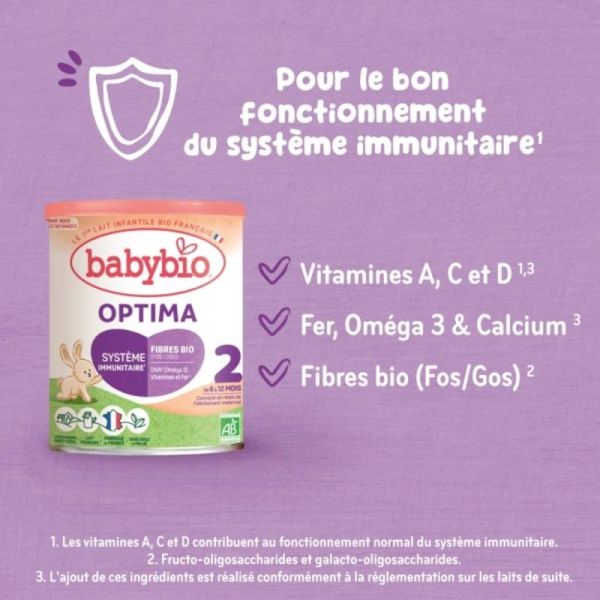 Babybio Optima 2ème âge 400 g (6 à 12 mois) - Lait de suite bio avec fibres