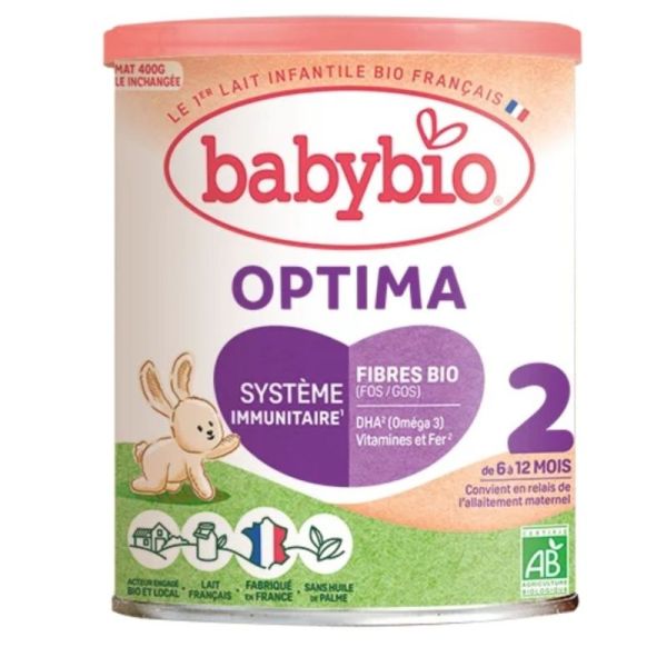 Babybio Optima 2ème âge 400 g (6 à 12 mois) - Lait de suite bio avec fibres
