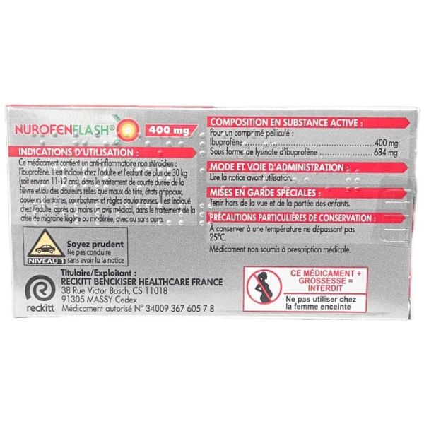 Nurofen Flash 400 mg 12 Comprimés - Ibuprofène