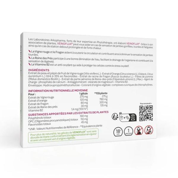 Arkopharma Veinoflux Jambes Légères Vigne Rouge 30 gélules