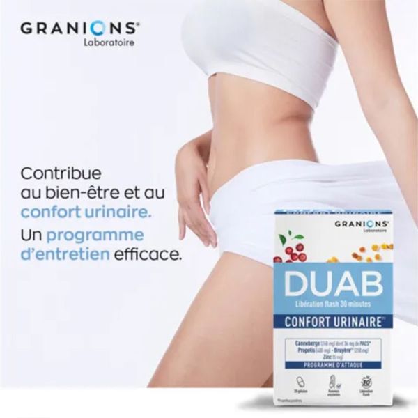 Granions Duab Confort Urinaire 20 gélules – Triple action Canneberge, Propolis et Zinc