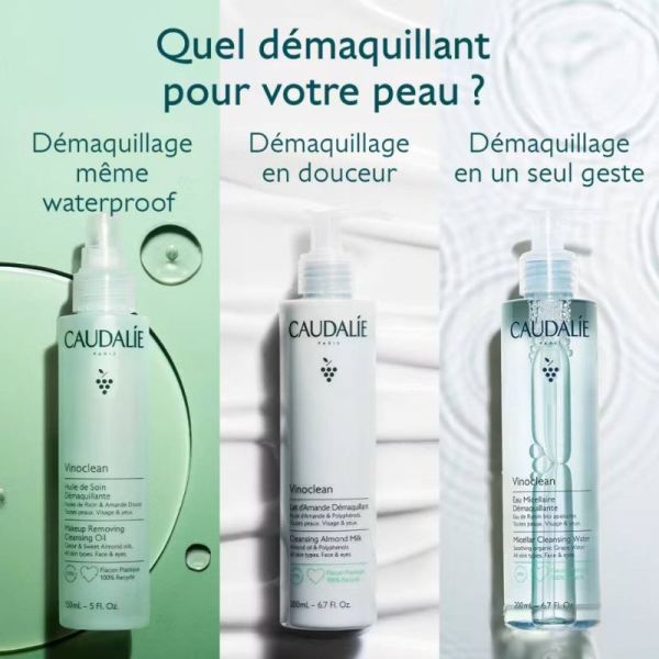 Caudalie Vinoclean Eau Micellaire Démaquillante 200ml - Nettoie, démaquille et apaise le visage et les yeux en un seul geste