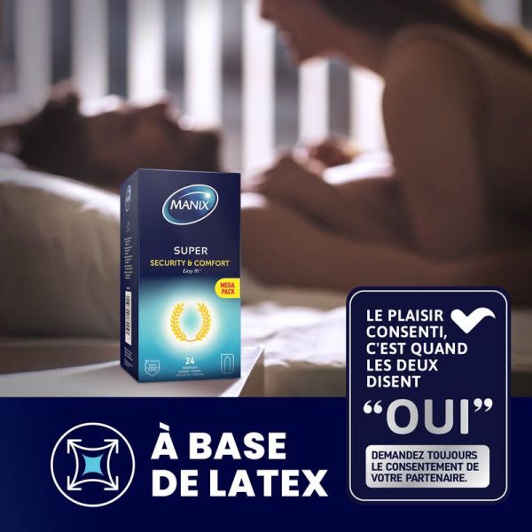 Manix Super - Préservatifs Fins - Facile à Dérouler - Boîte de 24