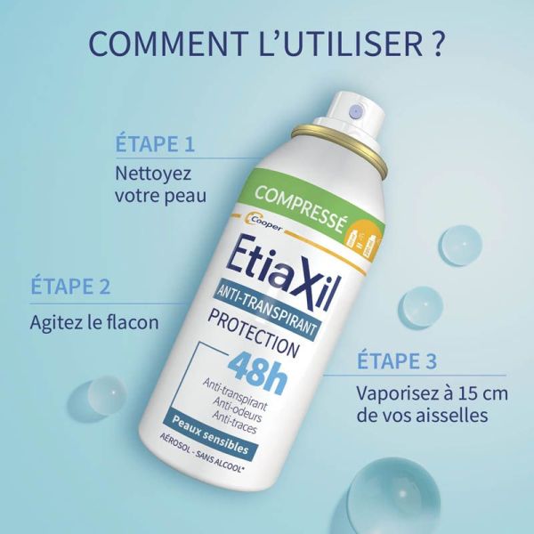 Etiaxil Anti-Transpirant Protection 48H Peaux Sensibles - Aérosol Compressé - Lot de 2 x 100 ml