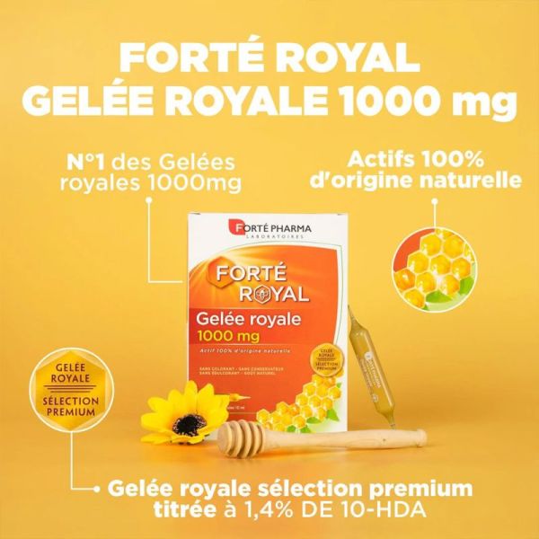 Forté Royal Gelée Royale 1000mg - 2x20 ampoules - Énergie, vitalité et soutien naturel de l’organisme