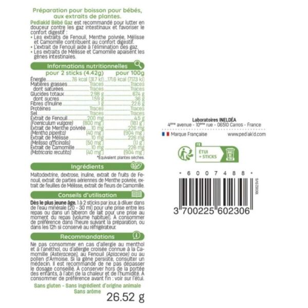 Pédiakid Bébé Gaz 12 sticks – Réduire les gaz et le confort intestinal