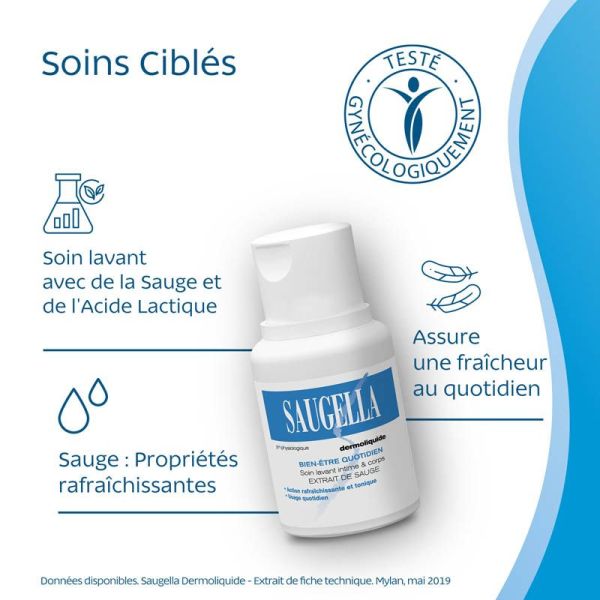 Saugella Dermoliquide Gel Lavant Intime 100 ml - Confort et Équilibre Intime, Anti-Odeurs