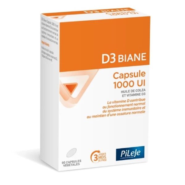 PilejeD3 Biane Capsule 1000 UI Vitamine D - 90 capsules - Soutien immunitaire et santé osseuse