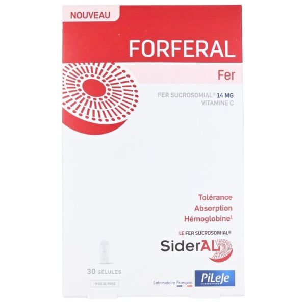 PiLeJe FORFERAL Fer 30 Gélules - Apport en fer sucrosomial et vitamine C, réduction de la fatigue