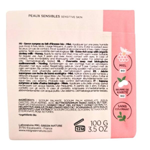 MKL Green Nature Lait d'Ânesse Savon Surgras Éclat Miel 100 g - Illumination et nutrition des peaux sensibles