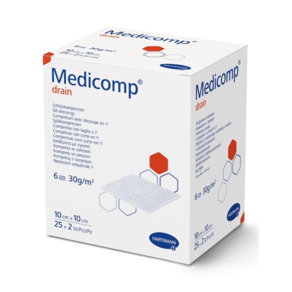 Hartmann Medicomp Drain Protection Stérile Drains & Canules 10 x 10 cm  - 25 x 2