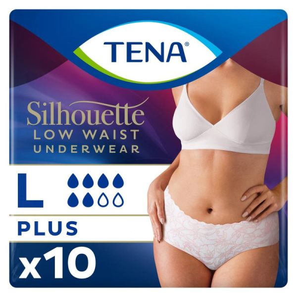 TENA Silhouette Plus Blanc Taille Basse - Taille L - 10 Protections - Sous-Vêtements Absorbants