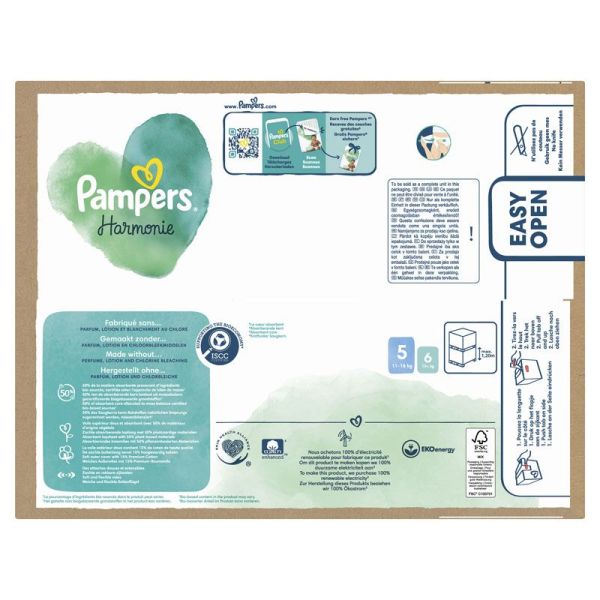 Pampers Harmonie Taille 5 / 11-16kg - 66 Couches Mega Pack - Zéro parfum et lotion, hypoallergénique