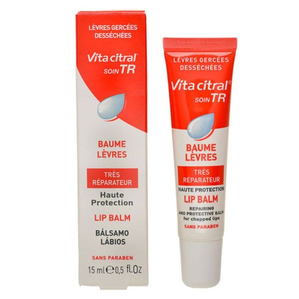 Vita Citral TR Baume Lèvres Très Réparateur - 15 ml - Lèvres Sèches, Abîmées et Gercées