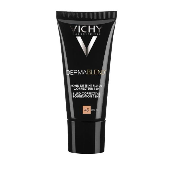 Vichy Dermablend Fond de Teint Fluide Correcteur 16H - Teinte 45 Gold 30 ml - Teint Irrégulier, Cernes, Rougeurs