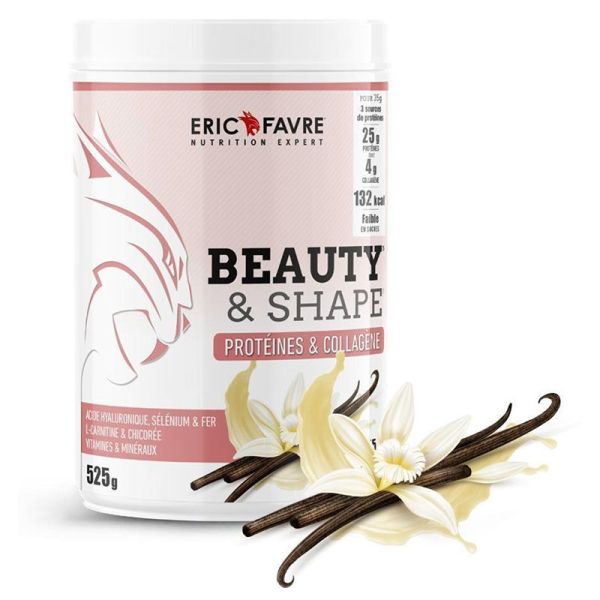 Eric Favre Beauty Shape Protéines et Collagène - Saveur Vanille - Masse Musculaire et Antioxydants - 525g