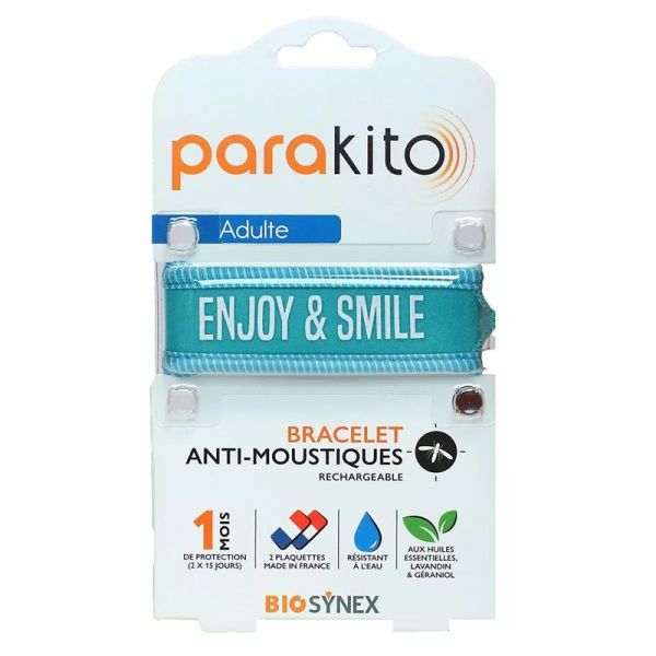 Parakito Bracelet Anti-Moustiques Adulte Bleu Good Vibes + 2 Recharges