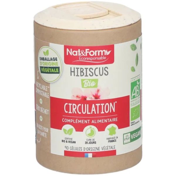 Nat&Form Hibiscus Bio - 90 gélules - Circulation, jambes légères et vitalité naturelle