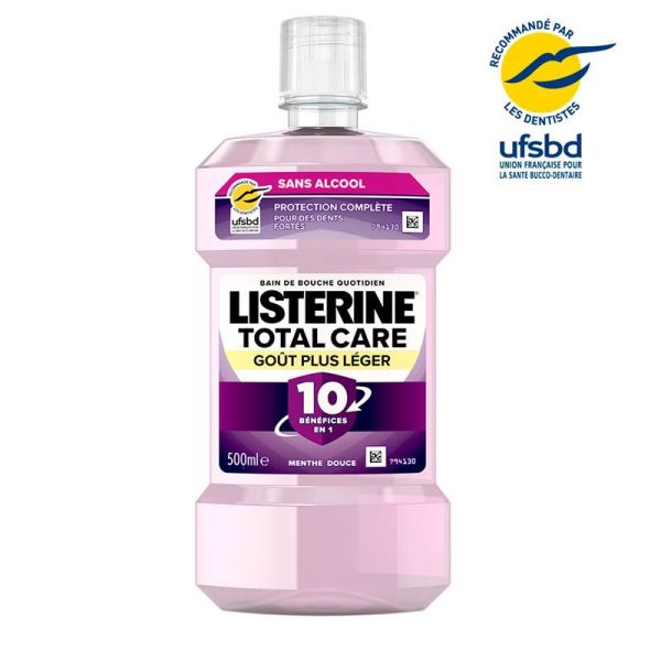 Listerine Total Care Goût Plus Léger - 500ml - Menthe Douce - Protection complète sans alcool