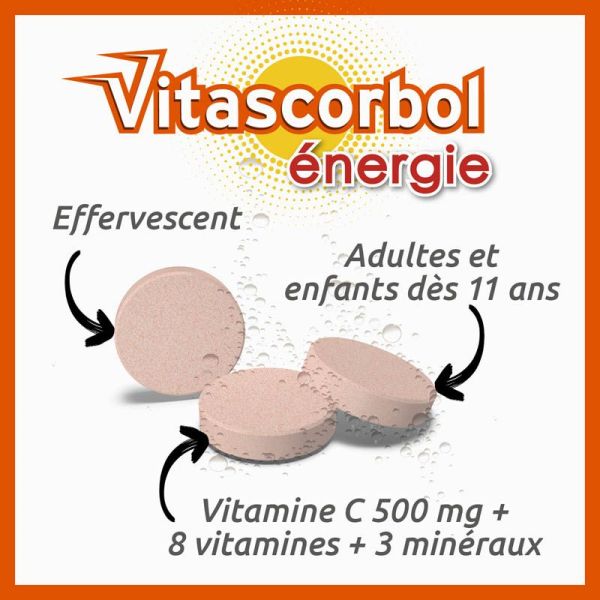 Vitascorbol Énergie - 30 comprimés effervescents - Goût Orange Pressé - Vitalité et Immunité