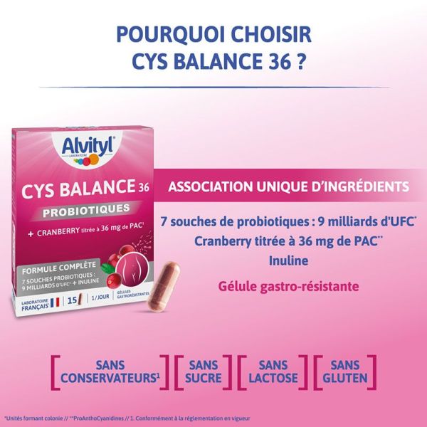 Alvityl Cys Balance 36 Probiotiques - 15 gélules gastrorésistantes