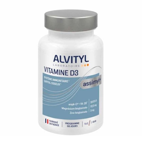 Alvityl Assimyl+ Vitamine D3 60 comprimés - Système immunitaire et santé osseuse