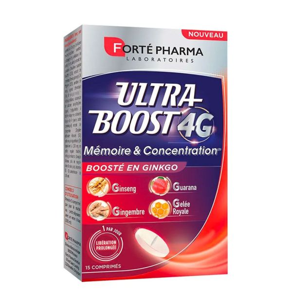 Forté Pharma Ultra Boost 4G - Mémoire & Concentration - Ginseng Ginkgo - 15 comprimés