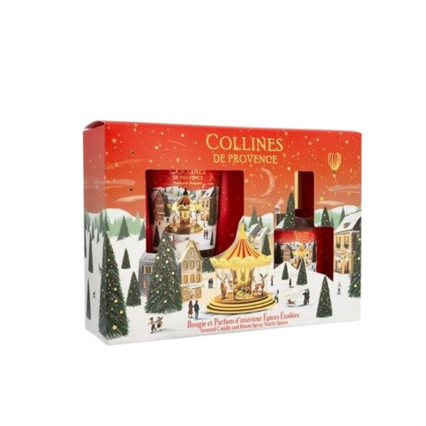 Collines de Provence Bougie et Parfum d'intérieur Épices Étoilées Coffret 75 g + 50 ml - Ambiance épicée et chaleureuse pour les fêtes