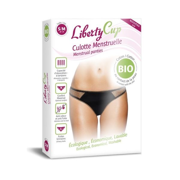 Liberty Cup Culotte Menstruelle Coton Bio Plumetis Noir - Taille S/M