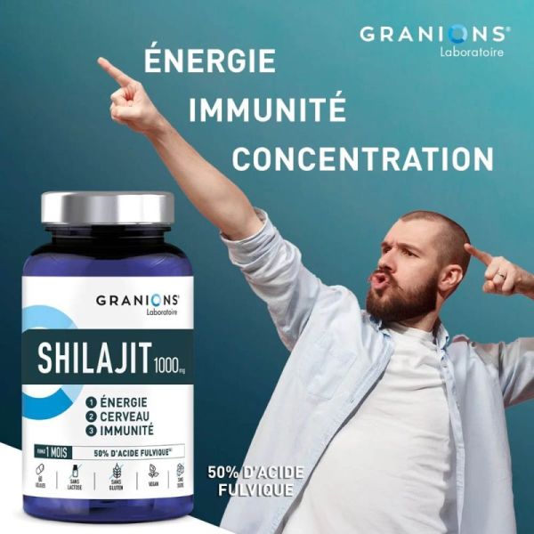 Granions Shilajit 1000 Mg 60 Gélules - Énergie pure, soutien cognitif, récupération améliorée