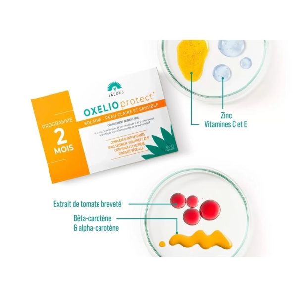 Jaldes Oxelio Protect Solaire Peau Claire et Sensible - 60 Capsules - Accompagne votre peau tout au long de l'exposition au soleil