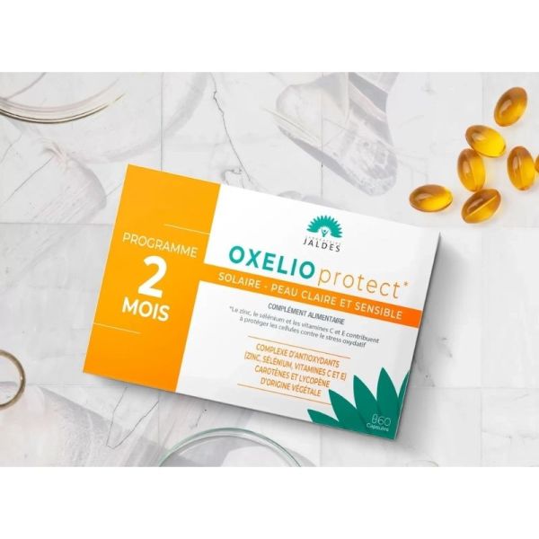 Jaldes Oxelio Protect Solaire Peau Claire et Sensible - 60 Capsules - Accompagne votre peau tout au long de l'exposition au soleil
