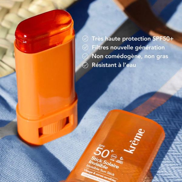 Krème Stick Solaire SPF 50+ Invisible 19g - Visage et zones sensibles, très haute protection