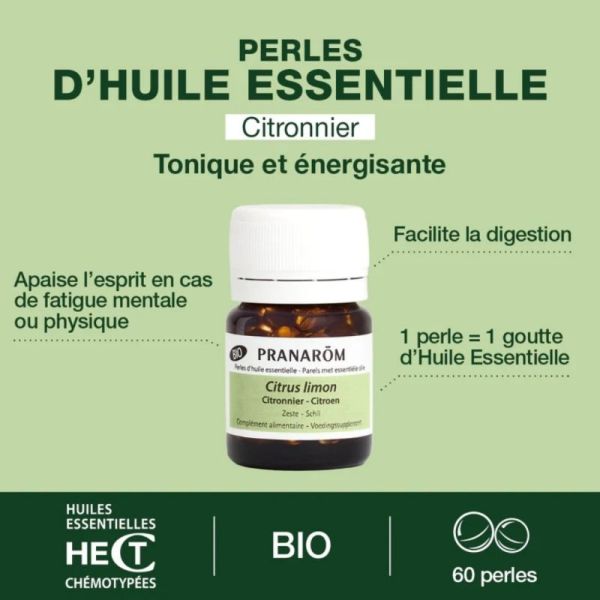 Pranarom Perles d'Huile Essentielle Citronnier 60 Perles