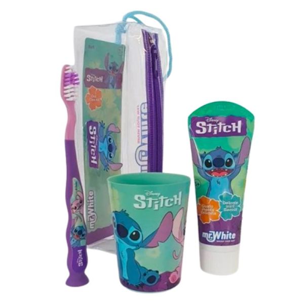 Adisphar Ensemble de Soin Buccal pour Enfants - Stitch 2 - Brosse à dents, dentifrice, verre et trousse
