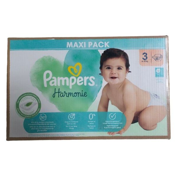 Pampers Harmonie Taille 3 / 6-10kg - 87 Couches Mega Pack - Zéro parfum et lotion, hypoallergénique