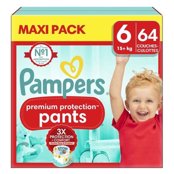 Pampers Premium Protection Pants Couches Culottes Bébé Taille 6 (+15kg) - 64 Couches