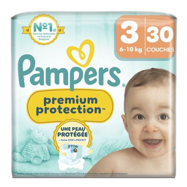 Pampers Premium Protection Couches Bébé Taille 3 (6/10 kg) - 30 Couches