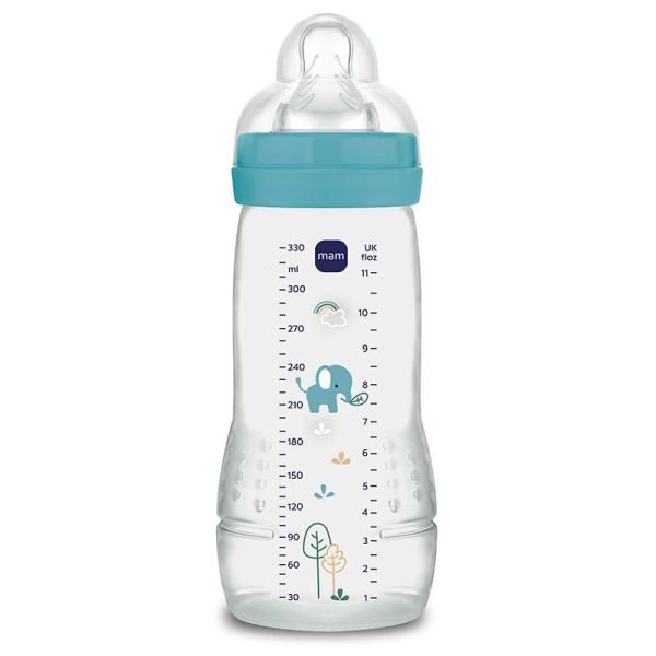 MAM Easy Active Biberons 2ème Âge - 1 Biberon de 330 ml - 6 Mois et + - Débit Très Rapide - Couleur : Océan