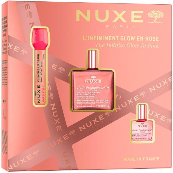 Nuxe Coffret L'infiniment Glow En Rose - Huile Prodigieuse Or Florale + Huile Prodigieuse Florale + Sérum Lèvres Repulpant Very Rose