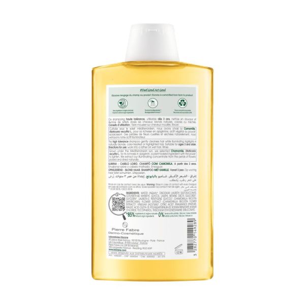 Klorane shampooing à la Camomille Blondissant et Illuminateur flacon - 400ML
