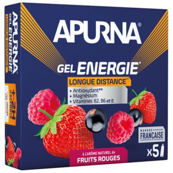 Apurna Gel Energie Longue Distance - Saveur : Fruits Rouges - 5 tubes de 35g - Soutien énergétique pour les efforts prolongés