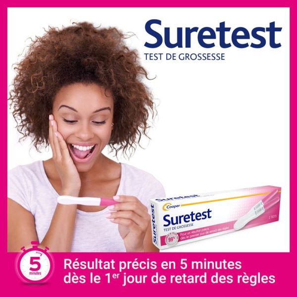 Suretest Test de Grossesse 2 tests - Simple, Rapide & Fiable