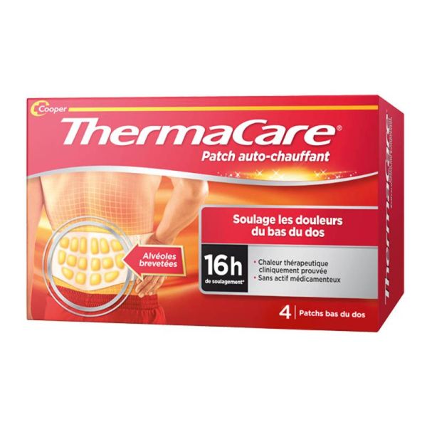 Thermacare Patch Auto-Chauffant Bas du Dos - Boîte de 4 Patchs - Soulage les douleurs musculaires et articulaires