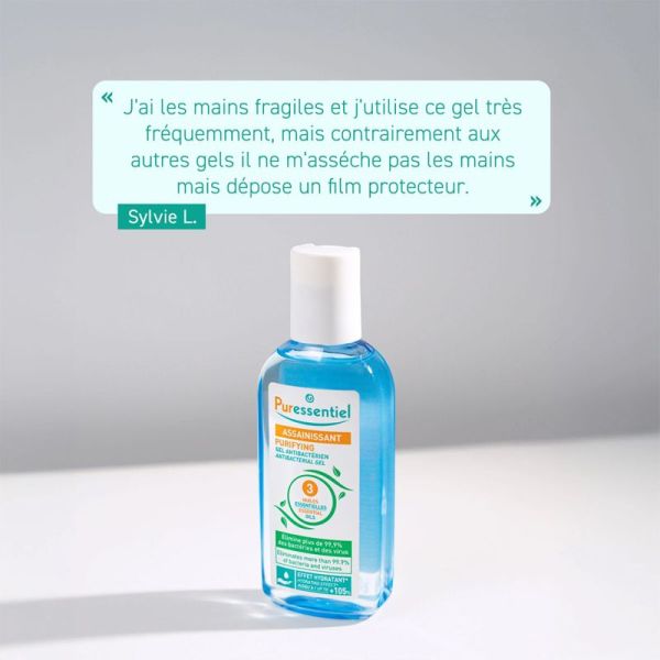 Puressentiel Gel Antibactérien aux 3 Huiles Essentielles 80 ml – Format poche désinfectant voyage