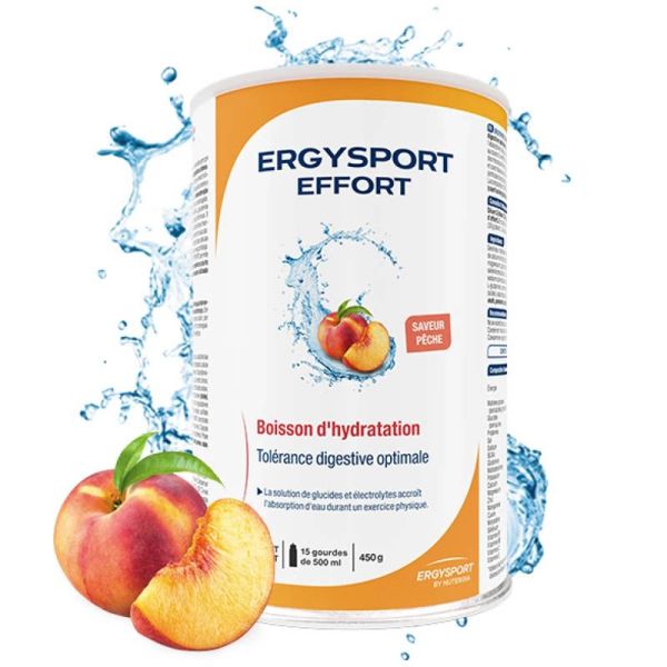 Nutergia Ergysport Effort - Saveur Pêche - Hydratation et Confort Digestif - Sport - 450 g