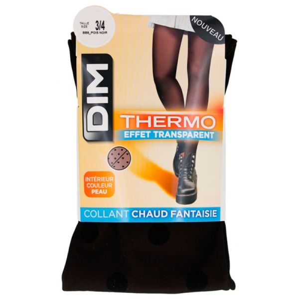 DIM Collant Fantaisie Thermo Effet Transparent Noir - 1 Paire - Taille : 3/4 - Élégance et chaleur