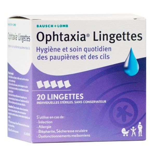 Bausch Et Lomb Ophtaxia Lingettes - Hygiene et Soin Quotidien Paupieres et Cils - Lot de 20 lingettes