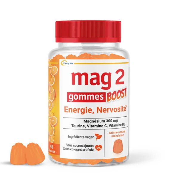 Mag 2 Boost Energie Nervosité - 45 Gommes - Saveur Mandarine - Apporte Énergie et Vitalité