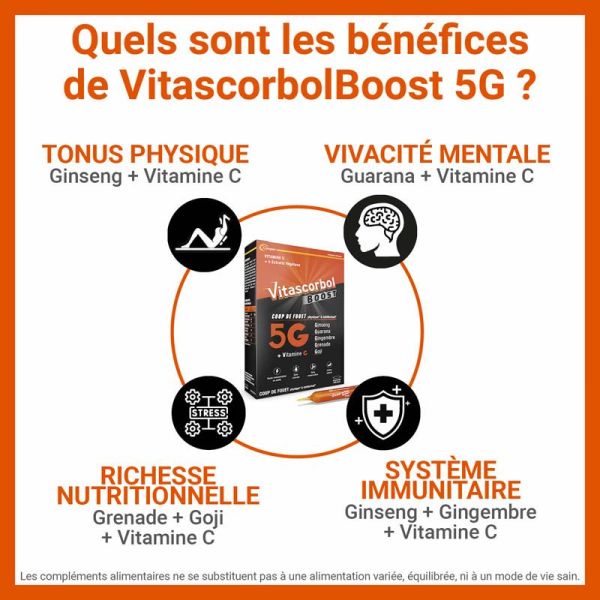 Vitascorbol Boost 5G - 20 Ampoules - Vitalité Intense et Coup de Fouet Immédiat